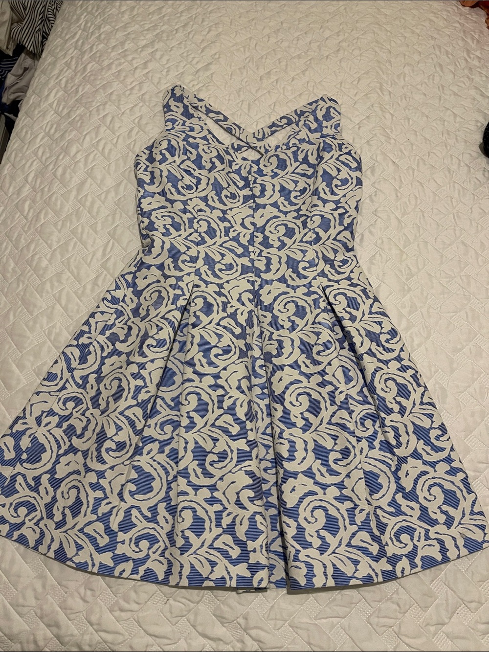 Taylor Blue and White Fit-and-Flare Dress